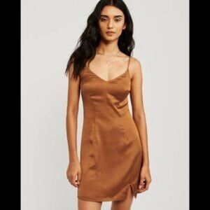 Abercrombie & Fitch Satin Slip Dress – Mini, Gold/Brown, Size XS
